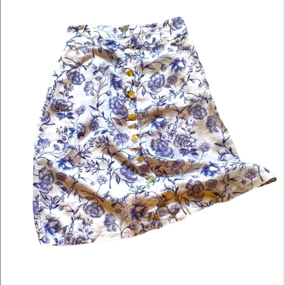 Cynthia Rowley 100% Linen Buttoned Floral Skirt